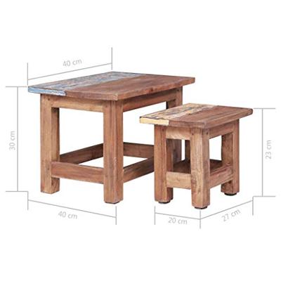2-delige Tafeltjesset massief gerecycled hout - thumbnail