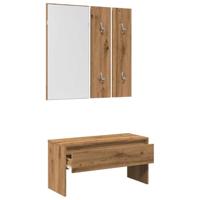 Halmeubelset bewerkt hout artisanaal eikenkleur - thumbnail