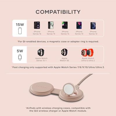 Satechi OntheGo 2-in-1 wireless oplader (15W) - Desert Rose - thumbnail