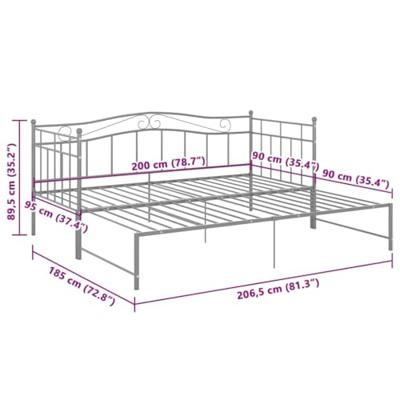 Slaapbankframe uittrekbaar metaal grijs 90x200 cm