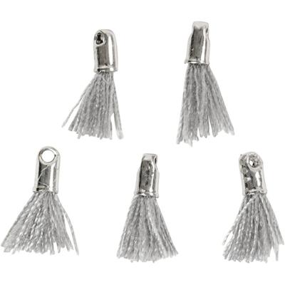Creativ Company Tassel, l: 10 mm, gatgrootte 1 mm, grijs, 5 stuk/ 1 doos