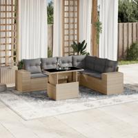 7-delige Loungeset met kussens poly rattan beige - thumbnail