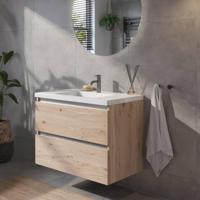 Saqu Gaia badmeubel incl. glans witte wastafel 80x52x64cm naturel eiken - aluminium greeplijst - thumbnail