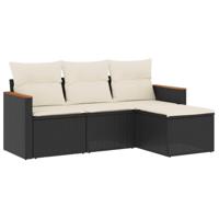 4-delige Loungeset met kussens poly rattan zwart - thumbnail