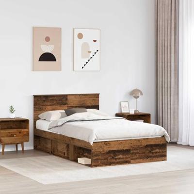 Bedframe met hoofdeinde Oudhout 135 x 190 cm Bewerkt hout