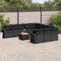 12-delige Loungeset met kussens poly rattan zwart - thumbnail