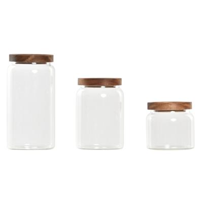 Set van 3 Potjes DKD Home Decor Acacia Borosilicaatglas (1 L) (400 ml) (700 ml) (3 Onderdelen) Set van 3 Potjes DKD Home Decor Acacia Borosilicaatglas (1 L) (400 ml) (700 ml) (3 Onderdelen)