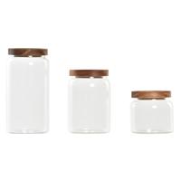 Set van 3 Potjes DKD Home Decor Acacia Borosilicaatglas (1 L) (400 ml) (700 ml) (3 Onderdelen) - thumbnail