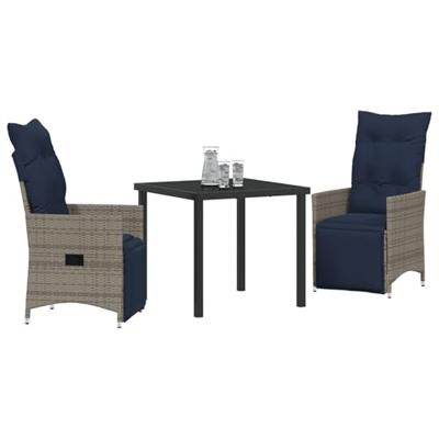 3-delige tuinset met kussens - grijs poly rattan