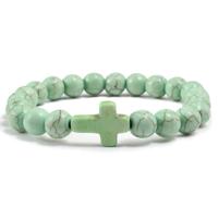 Memphis Kralen Armband met Natuursteen Kruis - Appelgroen - thumbnail