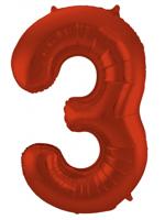 Folieballon Rood Metallic Mat Cijfer 3 - 86 cm - thumbnail