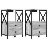 Nachtkastje met Oplaadstation 2 pcs Grijs sonoma Bewerkt hout - thumbnail