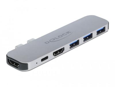 Delock USB C HUB voor MacBook, 6-in-1, USB-C adapter, Thunderbolt 3 Mini Dock, 2 x HDMI 4K, 3X USB 3.0, USB-C PD 60 Watt, 87753