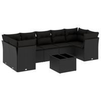 8-delige Loungeset met kussens poly rattan zwart - thumbnail