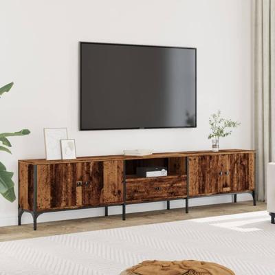 Tv-meubel met lade 200x25x44 cm bewerkt hout oud houtkleurig Tv-meubel met lade 200x25x44 cm bewerkt hout oud houtkleurig