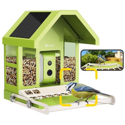 Birdfy Metalen Lite Slim vogelhuisje met camera - Op Zonne-energie met AI-Vogelherkenning - Camera in nestkast