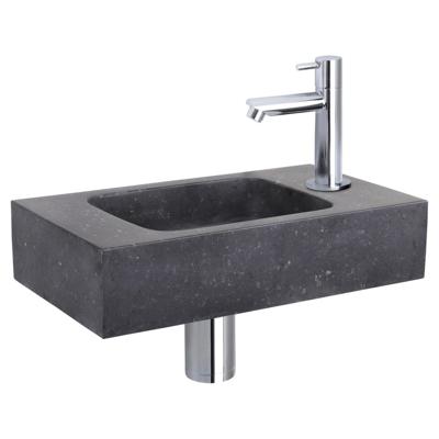 Differnz Force fonteinset - 40x22x9cm - Rechthoek - 1 kraangat - Recht chromen kraan - Natuursteen Zwart 38.400.40