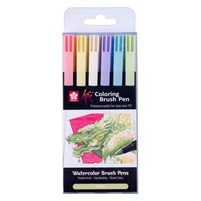 Sakura koi colouring brush pen set pastel, 6 kleuren