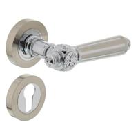 Deurkruk 1716 Julietta op rond rozet 7mm nokken met profielcilindergat plaatjes chroom/nikkel mat - thumbnail