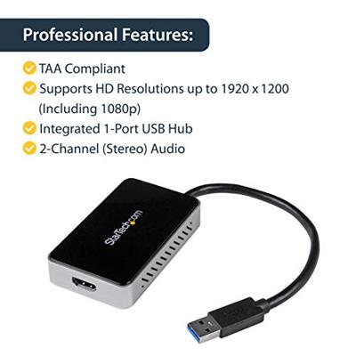 StarTech.com USB 3.0 Super Speed naar HDMI® Multi Monitor Adapter - Externe grafische kaart met 1 poort USB Hub - 1920x1200/ 1080p