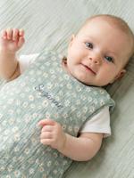 Aanpasbare zomer trappelzak MARGUERITE van katoenen hydrofiel blauw, bedrukt - thumbnail