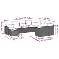 10-delige Loungeset met kussens poly rattan lichtgrijs - thumbnail