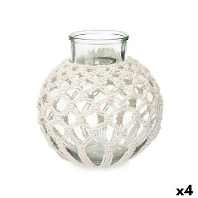 Vaas Wit Stof Glas 25 x 26,5 x 25 cm (4 Stuks) Macramé