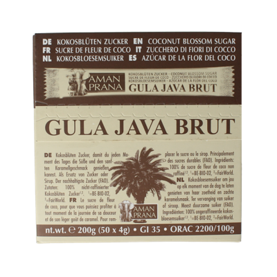 Amanprana Gula java brut stick 50 x 4 gram bio 200 Gram