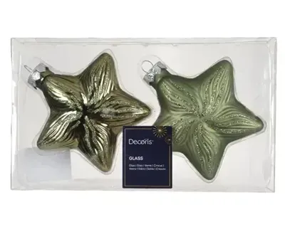 Ster glas L10b4h10 cm rosemarijn 2 st Decoris - Decoris Ster glas L10b4h10 cm rosemarijn 2 st Decoris - Decoris