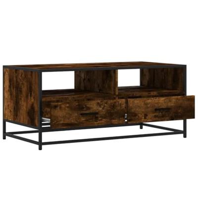 Salontafel 100x50x45 cm bewerkt hout en metaal gerookt eiken