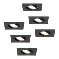 Set van 6 Mallorca LED inbouwspot - IP20 - Kantelbaar - 4 Watt 345 Lumen - 6500K Daglicht wit - GU10 - Dimbaar - Vierkant - Voor binnen - Zwart - thumbnail