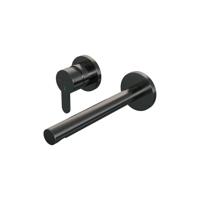 Inbouw wastafelmengkraan met rechte uitloop en rozetten, model D2 gunmetal geborsteld PVD - thumbnail