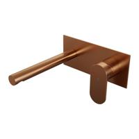 Koperen inbouw wastafelmengkraan met rechte uitloop en afdekplaat in model C1 - Koper geborsteld PVD - thumbnail