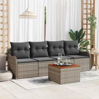 Tuinbankenset met kussen 5 pcs Grijs poly rattan - thumbnail