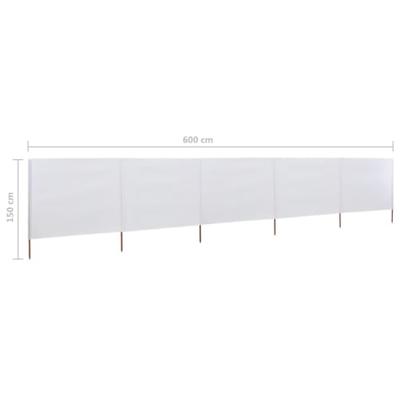 Windscherm 5-panelen 600x120 cm stof zandwit - thumbnail