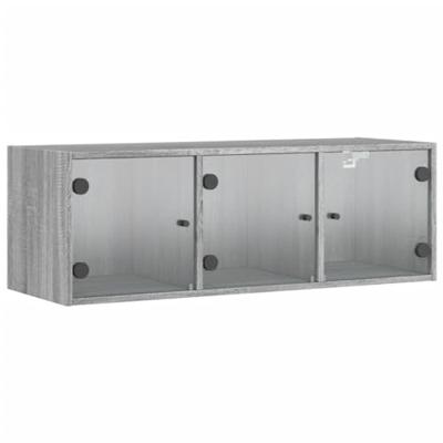 Wandkast met glazen deuren 102x37x35 cm grijs sonoma eiken