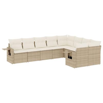 10-delige Loungeset met kussens poly rattan beige