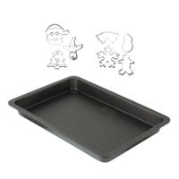 ZENKER Bakplaat en 7 roestvrijstalen kerstkoekjesvormpjes - 42 x 29 cm - thumbnail