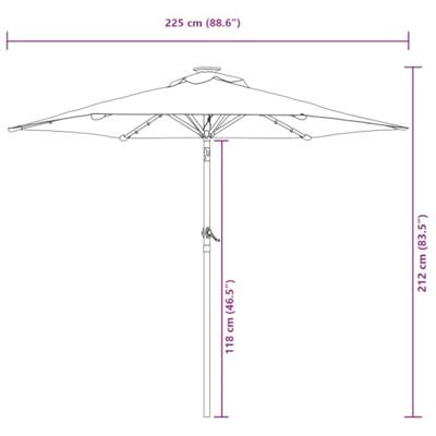Parasol met LED's en stalen paal 225x225x212cm antracietkleurig