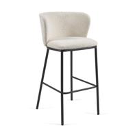 Kave Home Ciselia barkruk H75 bouclé Wit poot zwart - thumbnail