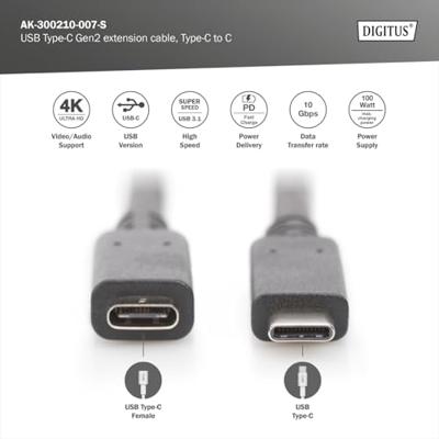 Digitus USB-kabel USB 3.2 Gen1 (USB 3.0 / USB 3.1 Gen1) USB-C stekker, USB-C bus 0.70 m Zwart Stekker past op beide manieren AK-300210-007-S