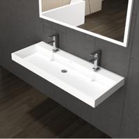Wastafel Sanilux 120x47x8cm Solid Surface Met Enkele Wasbak (2 Kraangaten) - thumbnail