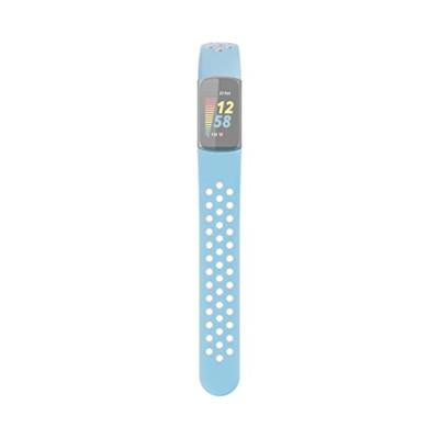 Hama Fitbit horlogeband 22 mm (verstelbare reservearmband voor smartwatch Fitbit Charge 5, sportarmband, ademend om te wisselen, siliconen wisselarmband, roestvrij stalen drukknop) blauw/grijs