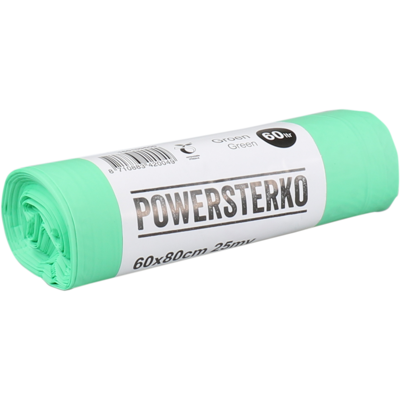 PowerSterko Afvalzak | Bioplastic o.b.v. Zetmeelblend | 60l | 60x80cm | 25my | groen | 24 rol
