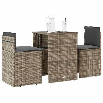 3-delige Bistroset met kussens poly rattan beige 3-delige Bistroset met kussens poly rattan beige