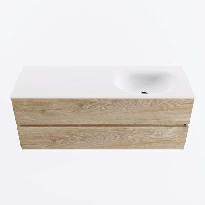 MONDIAZ VICA 130cm badmeubel onderkast Washed Oak 2 lades. Wastafel MOON rechts 1 kraangat, kleur Talc.