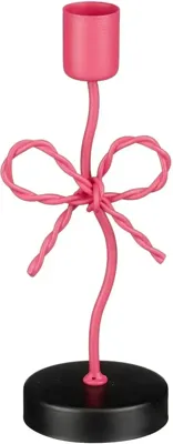 Mica Decorations kandelaar ijzer strik 7x6.5x18cm roze
