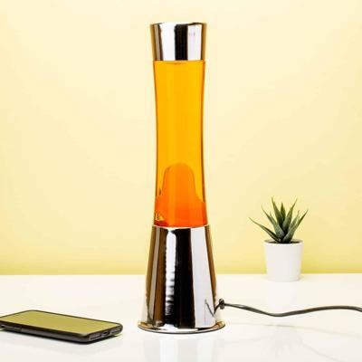 Lavalamp zilver met oranje vloeistof en oranje lava Lavalamp zilver met oranje vloeistof en oranje lava