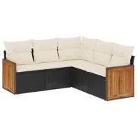 5-delige Loungeset met kussens poly rattan zwart - thumbnail