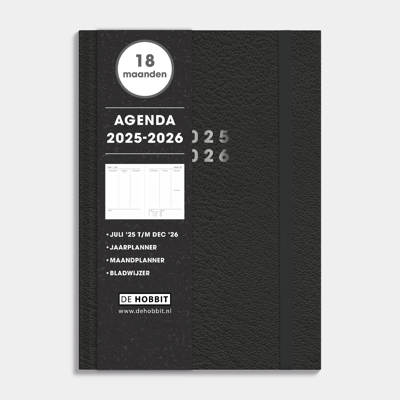 A5 Agenda 18 Maanden 2025-2026 Lederlook Zwart